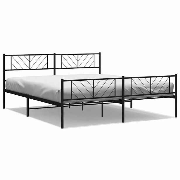 vidaXL Kovový rám postele s hlavovým a nožním čelem černý 193 x 203 cm