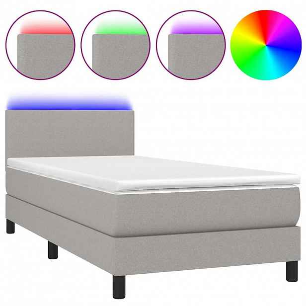 vidaXL Box spring postel s matrací a LED světle šedá 90x190 cm textil