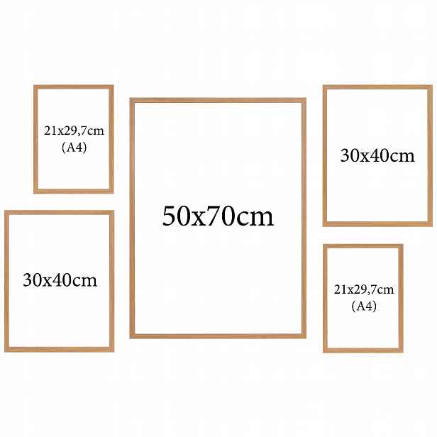 Fotorámečky Hnědé sada 5ks multirama 50x70cm 30x40cm A4 21x29,7cm