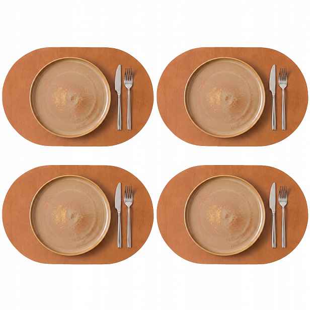 4x Kožená Podložka Na Stůl Podložka Baltan Home Arc L 46x30,5 cm hnědá