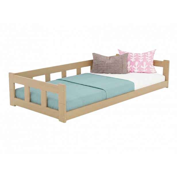 Benlemi Nízká jednolůžková postel FENCE 4v1 se zábranou Zvolte barvu: Béžová, Zvolte rozměr: 140x200 cm, Zvolte zábranu: S otevřeným vstupem