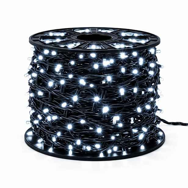 Easy Fix LED světelný řetěz, 100 m, venkovní ledově bílá s FLASH, 600 diod, černý kabel, IP67, cívka