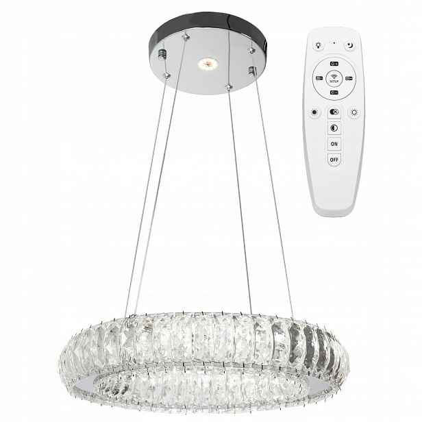 stropní svítidlo Led 40 cm Křišťálová Glamour Kulatá Chrom Dálkový Ovladač