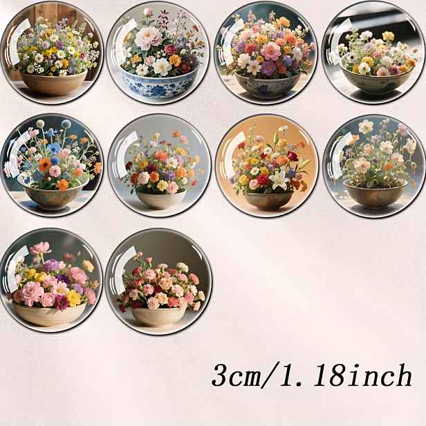 TEMU 10 ks Květin v Velké 3D reliéfní skleněné magnety na lednici Kreativní umělecké magnety na lednici Kuchyňská kancelář a domácí dekorace Tabule