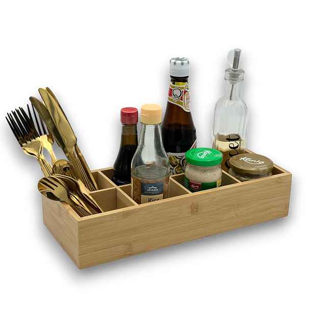 Kesper Bambusový organizér na přísady, příbory, na stůl, ke grillu, 8 přihrádek 36 x 15 x 7,5 cm
