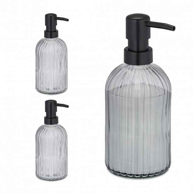 Relaxdays DÁVKOVAČ MÝDLA Transparentní-černý sklo 3ks-Set 400 ml