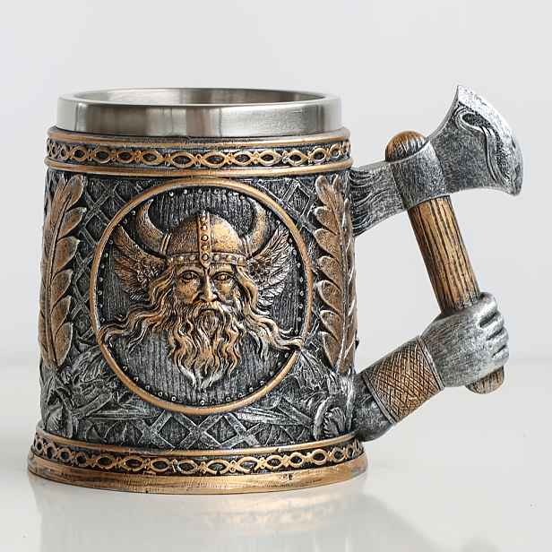 TEMU 1 Hliníková hrnek s rukojetí vikingské sekery, nerezový hrnek pro válečníka na , hrnek na kávu