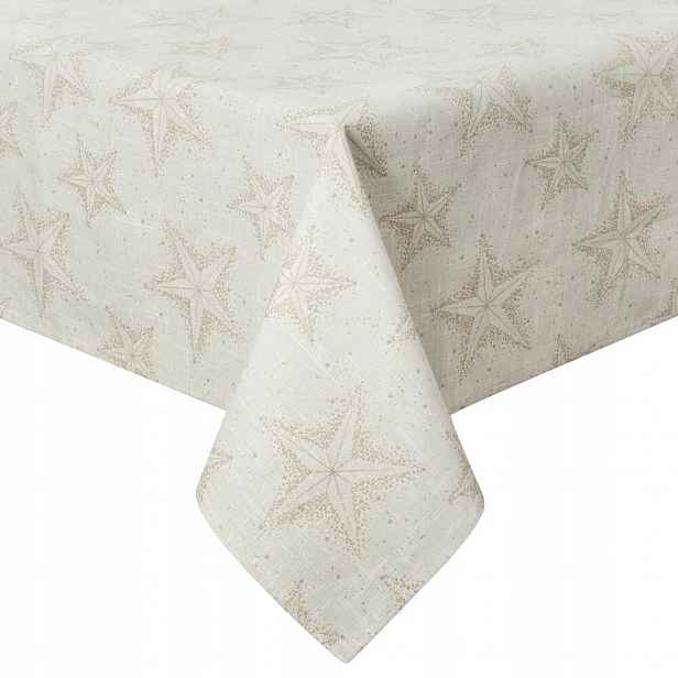 Vánoční ubrus Winter 145x260 Eurofirany krémový se zlatými hvězdičkami