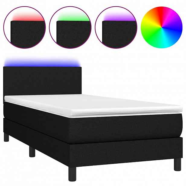 vidaXL Box spring postel s matrací a LED černá 90x190 cm textil
