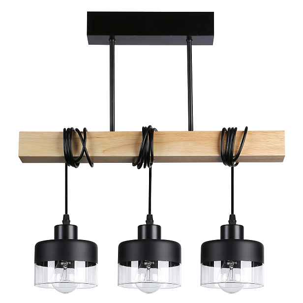 Závěsné stropní svítidlo Led lustr 3x E27 svítidlo Loft Dřevo skleněná