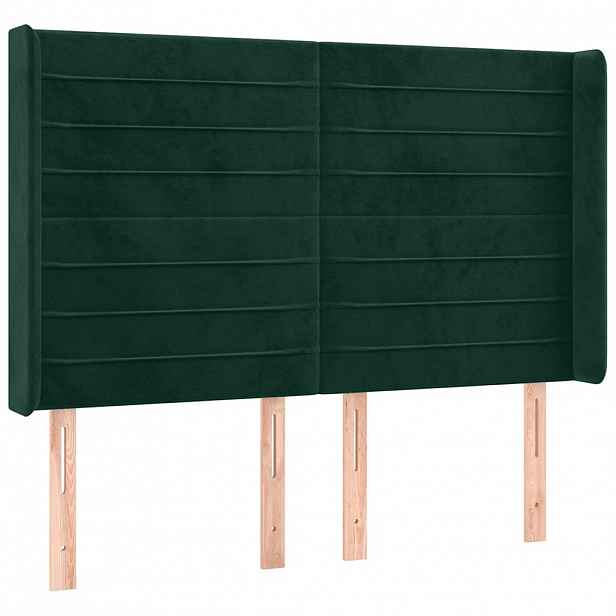 vidaXL Čelo postele typu ušák tmavě zelená 147x16x118/128 cm samet