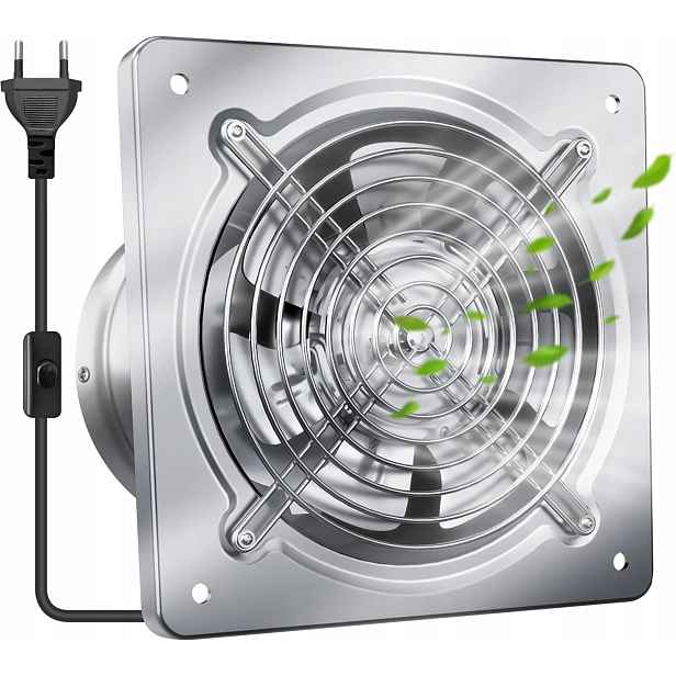 Odtahový ventilátor 150 mm 525 m³/h Koupelnový Tichý s Eu zástrčkou do kuchyně