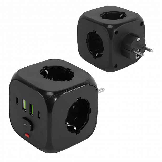Kostka Rozbočka 7v1 Do Usb Zásuvky Prodlužovací Kabel T-rozdělovač Černá