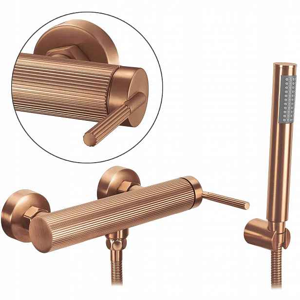 Sprchová baterie s nástěnným sluchátkem Agron Měď kartáčovaná ryhovaná