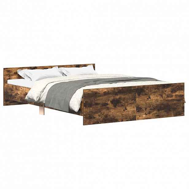vidaXL Rám postele s hlavovým a nožním čelem kouřový dub 140 x 200 cm