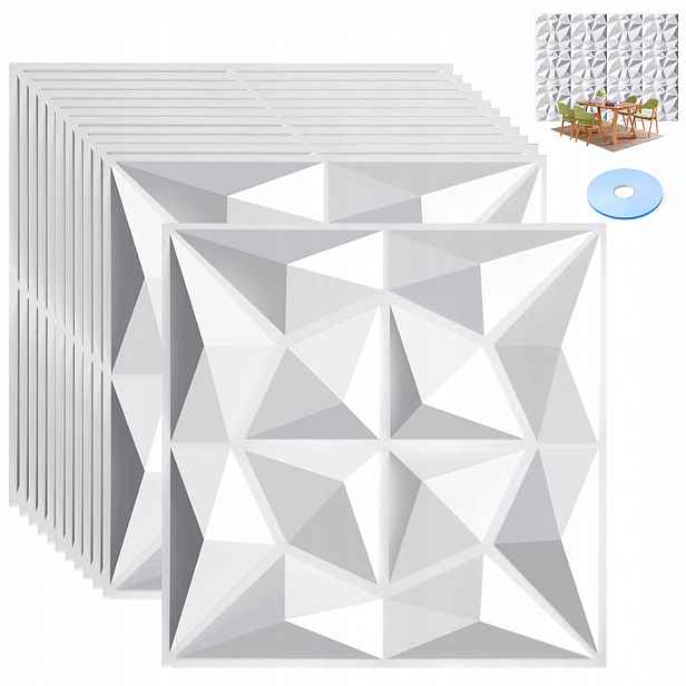 Bílé Dekorativní Panely 3D Kosočtverec Vzor 50X50 CM Pvc Stěna Kuchyně Obývací Pokoj