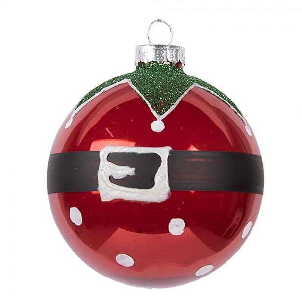Červená skleněná ozdoba vánoční koule Santa Claus opasek - Ø 8*8 cm Clayre & Eef