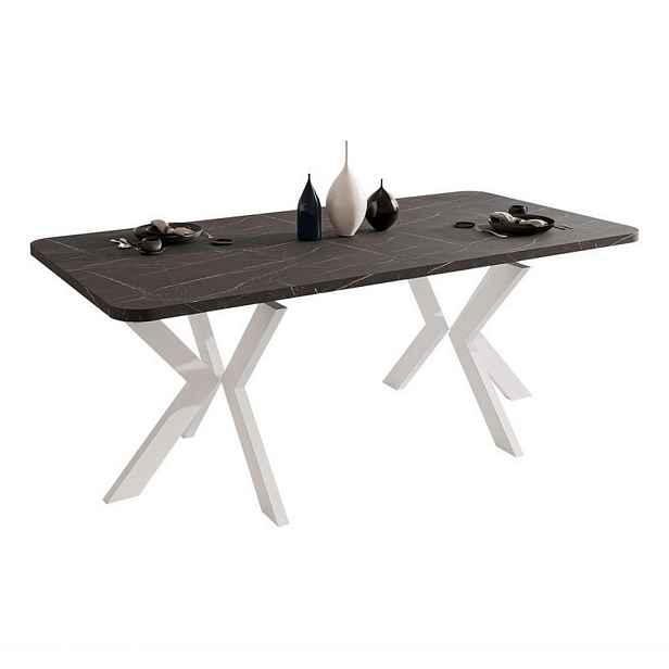 Idohome JÍDELNÍ STŮL DANTON rozkládací 200/100/76 cm, bílý / Grigia Pietra (kamenně šedý)