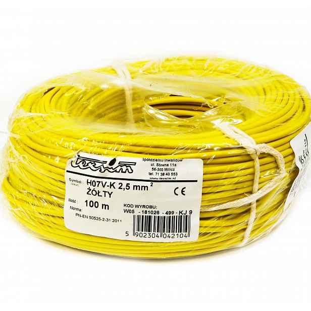 Kabel Lgy 2,5 mm žlutý Elektrokabel 450/750 V 100 m