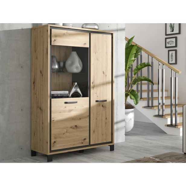 Nízká vitrína Trondheim 101  cm, dub artisan/dub černý