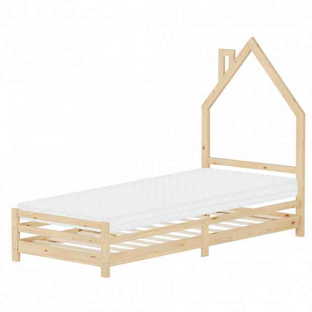 ML-DESIGN DĚTSKÁ postýlka Dům 90x200 cm s matrací z přírodního borového dřeva
