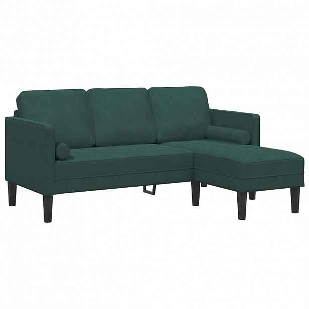 vidaXL Set pohovek s polštářem Tmavě zelená Polyester