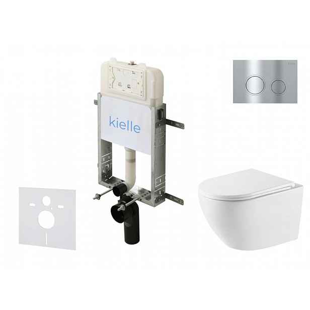 kielle Genesis New - Set předstěnové instalace, klozetu Oudee, Vortex Rimless+, sedátka softclose a tlačítka Gemini New II, lesklý chrom 30528SZ59