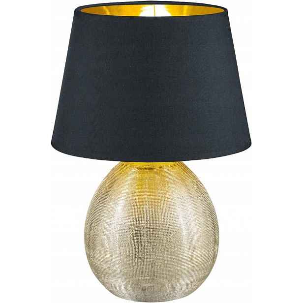 Keramická Stolní Lampa Luxor E27, Zlaté Stínítko, Černá, 35 CM