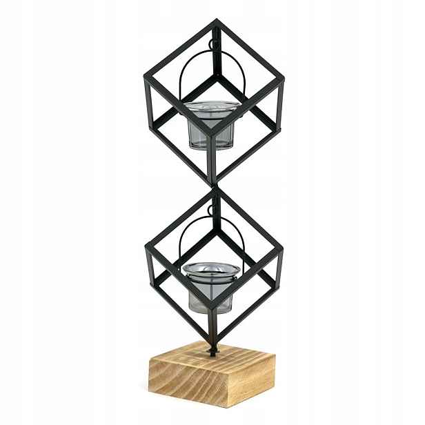 Kovový Svícen Černý 40 cm 2 Svíčky Tea Light