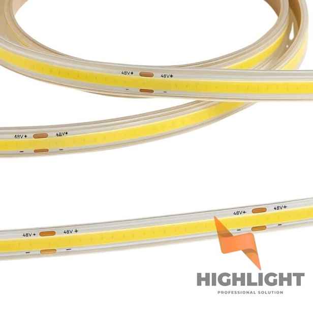 Led páska 48V IP65 voděodolná Cob 8W CRI90 336 LED/m 3000K Bílá Teplá 5 m
