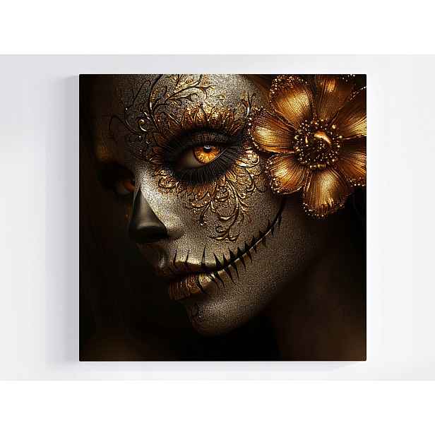 Obraz Na Plátně Canvas Dia De Los Muertos Makeup La Catrina Zlato 50x50