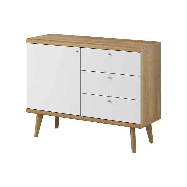 Piaski Komoda Primo 107 cm s šuplíky dub Riviéra/bílá