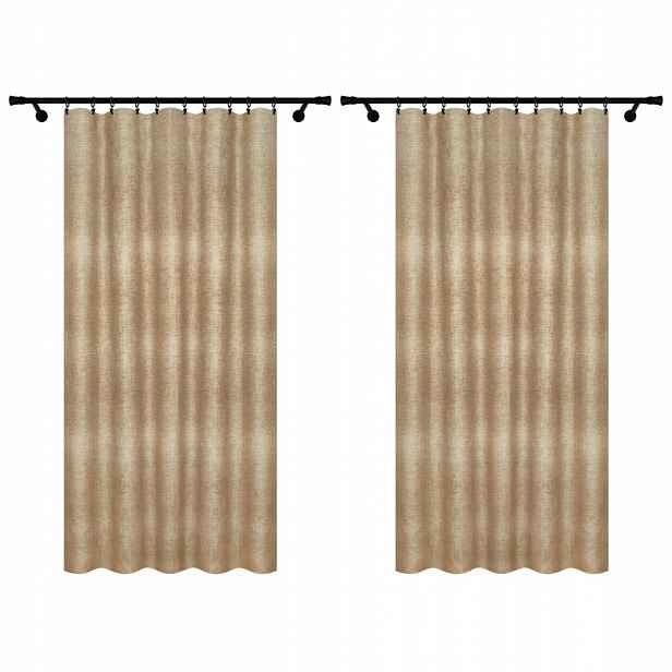 Záclony Na Pásku 140 x 250 cm Béžová Závěs S Lněným Vzorem 2 Kusy