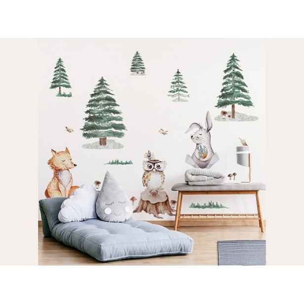 ELIS DESIGN Nálepka na zeď - Lesní kráslovství - Zvířátka s liškou Velikost: velká - L