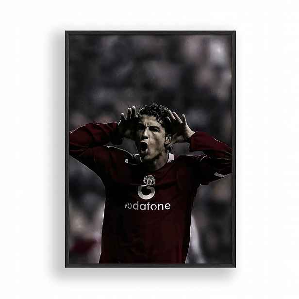 Obraz Cristiano Ronaldo Plakát Rámeček Dřevěný Černý 30x42 cm