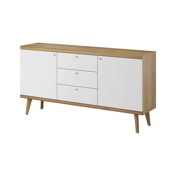 Piaski Komoda Primo 160 cm s šuplíky dub Riviéra/bílá