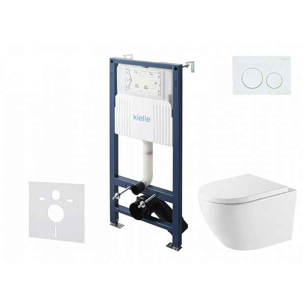 kielle Genesis New - Set předstěnové instalace, klozetu Oudee, Vortex Rimless+, sedátka softclose a tlačítka Gemini New I, lesklá bílá 30528SS64