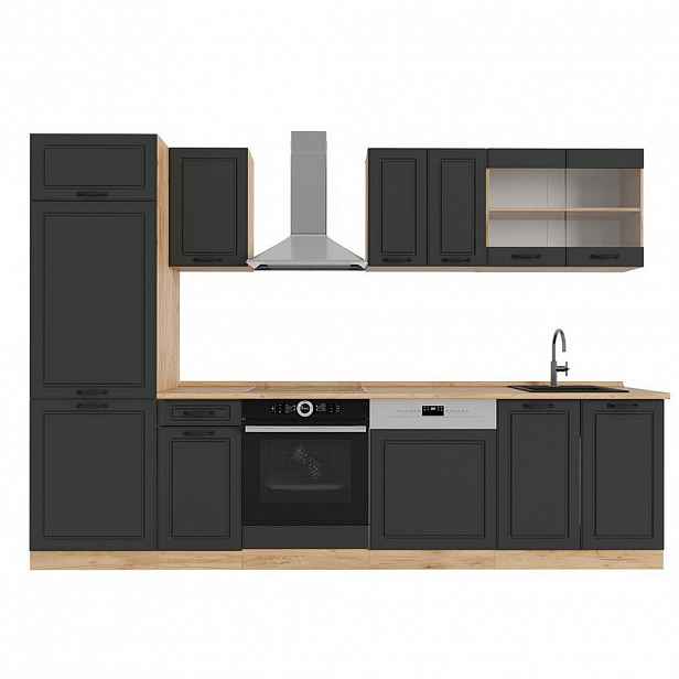 Vicco KUCHYŇSKÝ KOUT R-Line Antracitový venkovský dům/zlatý dub 300 cm , PD Dub
