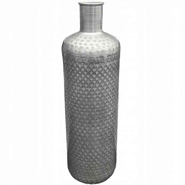 Vysoká Podlahová Váza Láhev 46 cm kovová, stříbrná, úzká, podlouhlá