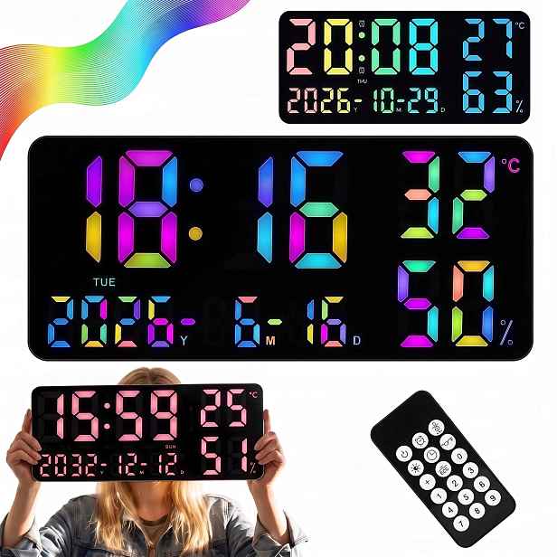 ZaoWanAn Led hodiny Rgb 35CM Elektronické s dálkovým ovládáním teploty a alarmem
