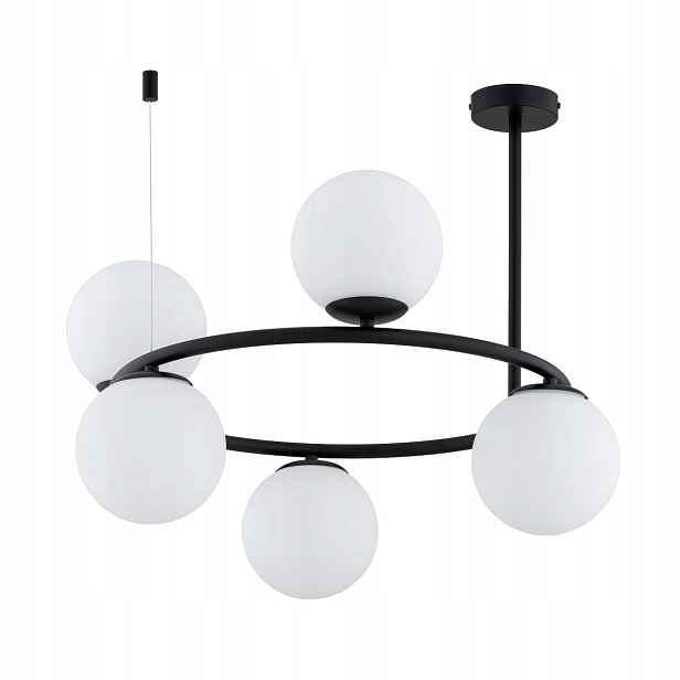 Závěsná lampa černý ring skleněné koule 5xE14 10W Ringo Alfa