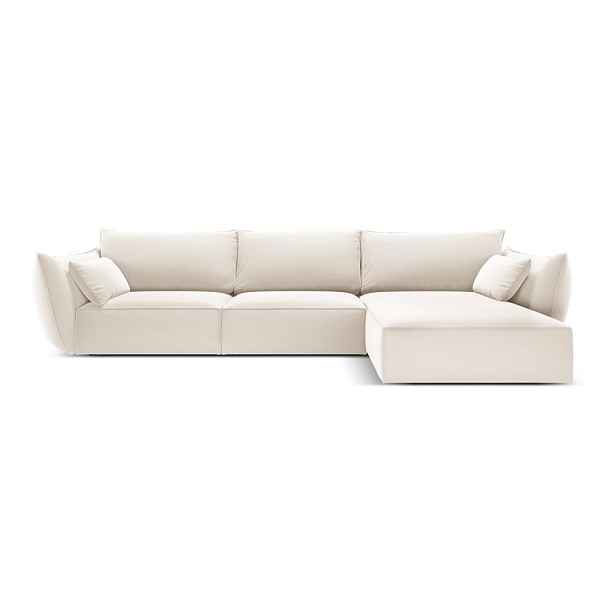 Béžová sametová rohová pohovka (pravý roh/s lenoškou) Vanda – Mazzini Sofas