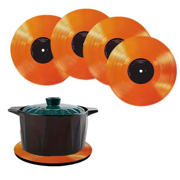TEMU 4-balení kulatých podtácků, oranžové podtácky s vinylových desek, nezbytné pro sváteční setkání, vhodné do kaváren, barů, kanceláří, jako domácí