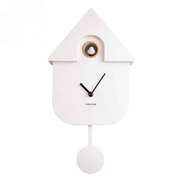 Bílé nástěnné kyvadlové hodiny Karlsson Modern Cuckoo, 21,5 x 41,5 cm