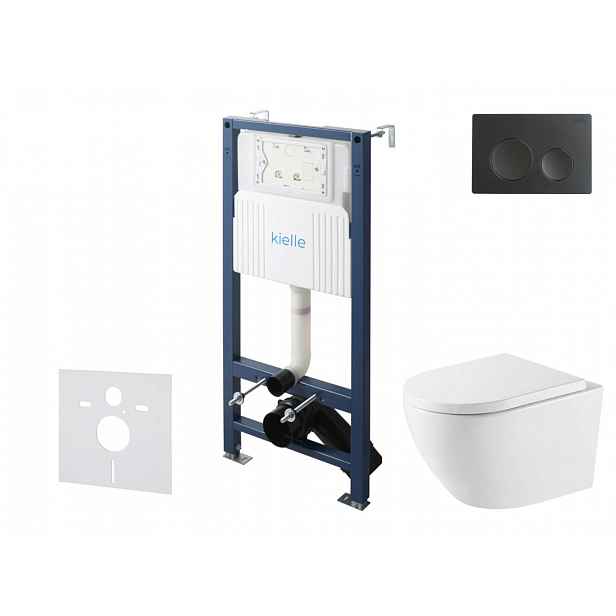 kielle Genesis New - Set předstěnové instalace, klozetu Oudee, Vortex Rimless+, sedátka softclose a tlačítka Gemini New I, matná černá 30528SS66