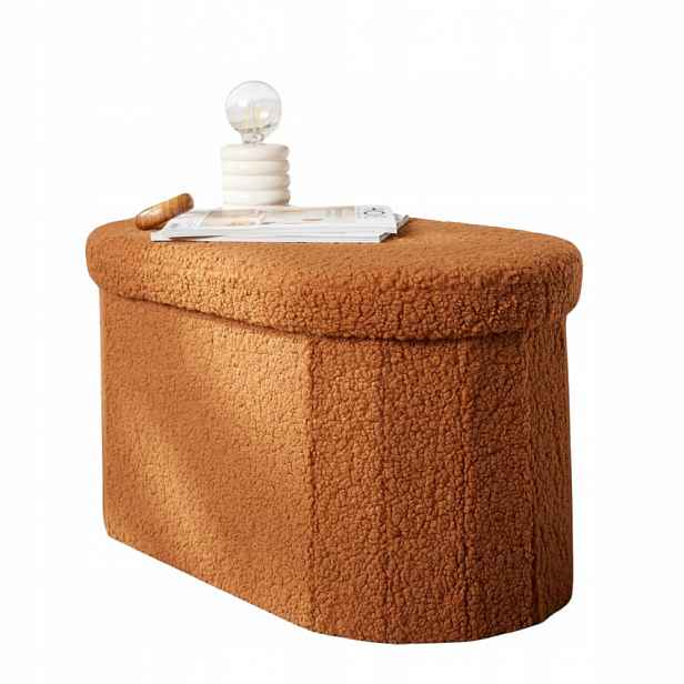 Skládací Oválná Lavička Z Tkaniny Bouclé Oranžová S Úložným Prostorem 72 X 39 CM