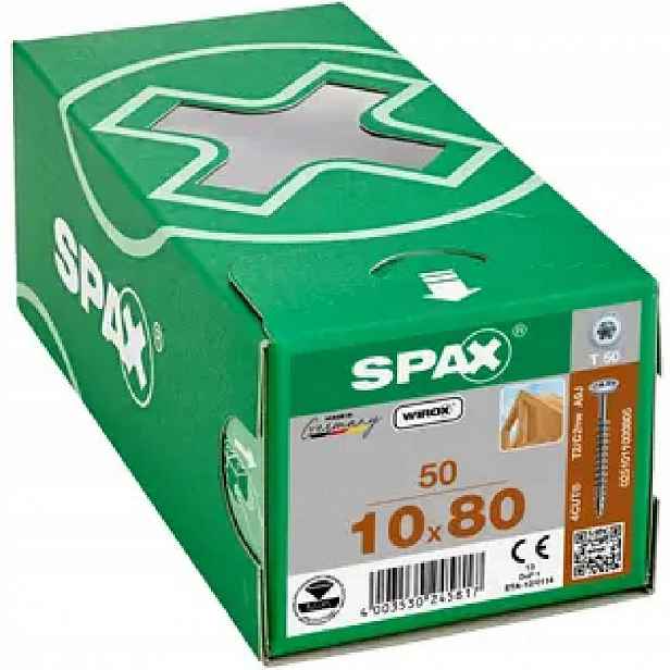 Tesařské vruty 10x80 mm, vruty do dřeva Spax, hlava talířová 50 Ks