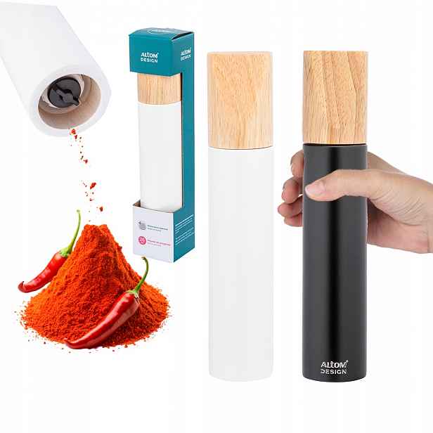 Dřevěné mlýnky na sůl a pepř sada bílá černá Altom Design 26 cm