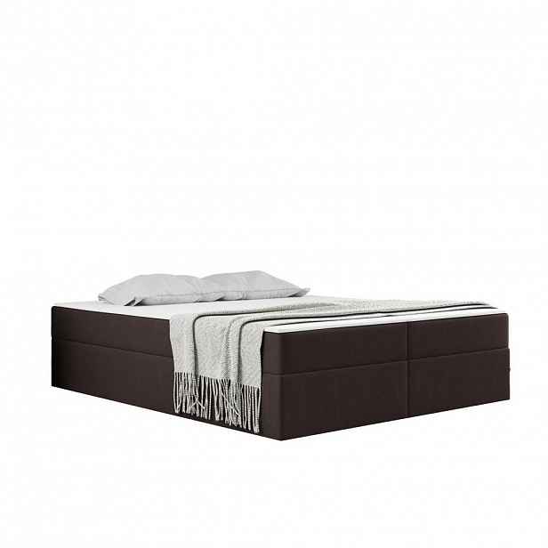 Kaiser Möbel KONTINENTÁLNÍ POSTEL s úložným prostorem, matrací a topperem Ruben Hnědá 200x200 cm H2-Pocket
