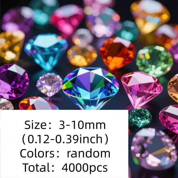 TEMU 4000 ks 3 mm Náhodně Barevné Akrylové Simulované Diamanty, Vysoký , Módní Dekorace, Zkrášlení Scény, Domov & Obývací Pokoj, Moderní Domácí